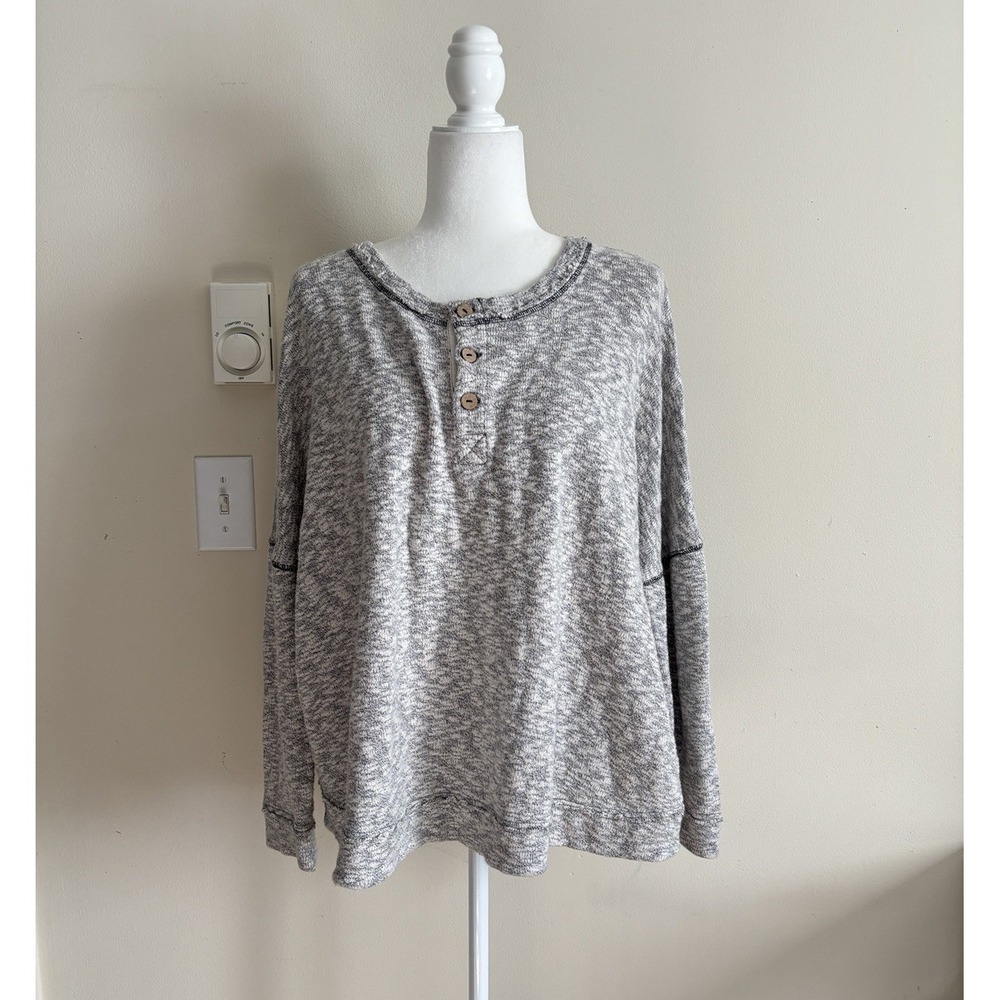 Free People Beach Sleep To Dream‎ Slub Knit Top Medium Cotton Blend Gray Boho